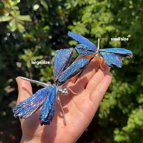 Dragonfly Statue Natural Electroplated Blue Tourmaline Dragonfly Decor Collection Natural Home Decor Healing Crystals Dragonfly Gift for Women (Silver Blue, Small Size) - color: Blue Dragonfly-s, size: Small Size