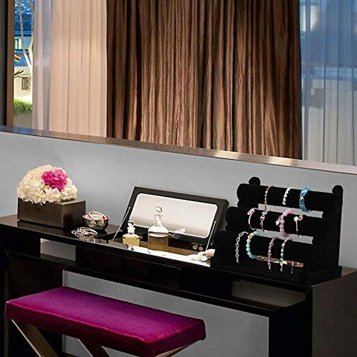 Wudygirl Bracelet Holder Velvet 3 Tier Jewelry Display Stand Storage Watch Bangle Necklace Organizer Showcase(3 Tier) - color: Black, size: L