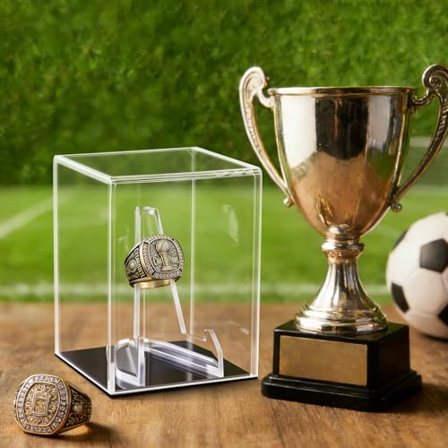 Hooqict Championship Ring Display Case Clear Acrylic Ring Case Display Box UV Protected with Base for Sports Baseball Softball Football Single Ring Coin Holder Stand - size: 1 Pack