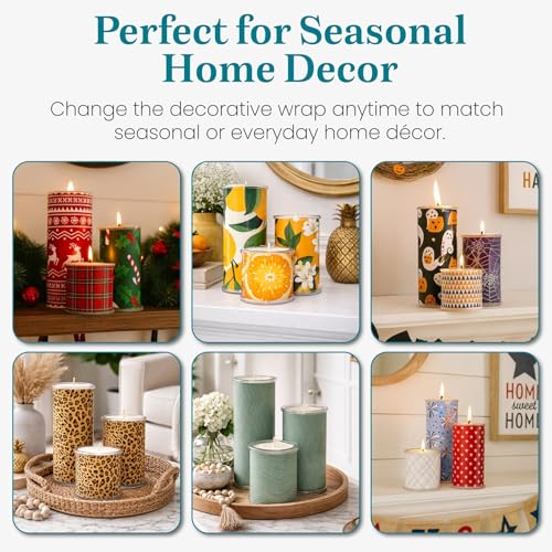 Decorative Candle Holder Set of 3 Home Decor, Reusable Interchangeable Pillar Candle System Decorative Wraps, Refillable Tea Light Centerpiece Candles for Holiday Decor, Table Styling & Gift Giving - color: Warm Neutrals