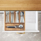KITEISCAT Acacia Wood Silverware Organizer, Kitchen Utensil Drawer Organizer for Forks, Knives & Spoons, 5-Compartment Cutlery Tray, Flatware Holder - size: 5 Compartments