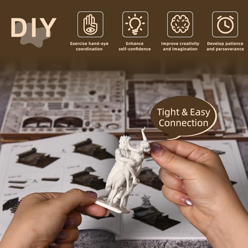 CCCDF DIY Book Nook Library Kit, Miniature Dollhouse Booknook Kit, 3D Wooden Puzzle Bookend Bookshelf with LED Light for Teens and Adults (Bernini's Sculpture Workshop) - style: Bernini's Sculpture Workshop
