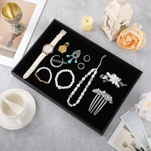 Molain Stackable Jewelry Trays - 4Pcs Black Velvet Jewelry Tray Showcase Display Plate for Necklace Bracelet Ring Organizer
