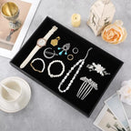 Molain Stackable Jewelry Trays - 4Pcs Black Velvet Jewelry Tray Showcase Display Plate for Necklace Bracelet Ring Organizer