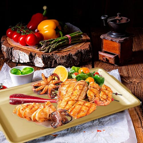 3Pcs 304 Stainless Steel Food Serving Tray, 12.6" Rectangular Serving Platters Multipurpose for Kitchen,Party Organizer Tray for Buffet Brushed Nickel (Gold) - color: Gold