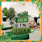 Yuntau 4 Pcs St Patricks Day Decorations Lucky Shamrock Wooden Sign Truck Table Centerpiece St Patricks Day Tiered Tray Decor Decorative Faux Book Stack Block for Fireplace Mantel Floating Shelf - style: Shamrock