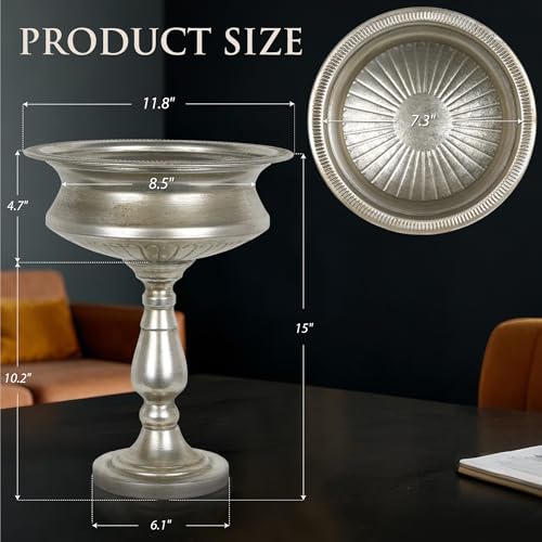 WORTH 15" H. Tall Silver Color Urn Vase for Centerpieces, 11.8" Dia. Classic Metal Trumpet Small Flower Pots for Table, Bowl Vase for Wedding Party Event Home Decor - color: Silver, size: Tall - 1 Pack