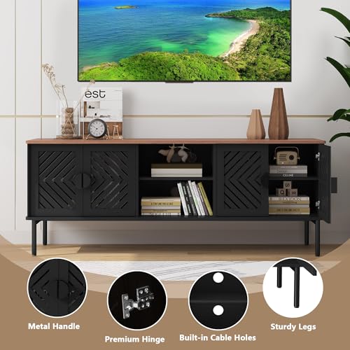 ARTPOWER 63" Modern TV Stands for Living Room, Long Entertainment Center with Storage, TV Console for 55 60 65 70 Inch TV, Bedroom TV Cabinet with Doors, Wood Media Console, Television Stand, Black - color: Black