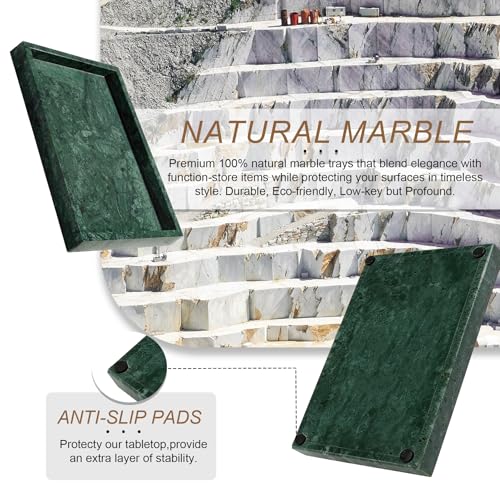 Natural Marble Tray, Stone Tray for Bedroom/Bathroom/Kitchen/Vanity Countertop, Jewelry Tray for Rings Earrings Necklace Bracelet Watch, Room Decor Aesthetic - color: Jade Green, size: 11.8" x 7.9" x 1.2"