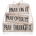 Yuntau 4 Pcs Farmhouse Wooden Tabletop Decor Bible Verse Tiered Tray Decorations Rustic Religious Christian Gift Block Sign Pray on It Centerpiece for Easter Home Kitchen Shelf Office Desk Decor - style: Pray