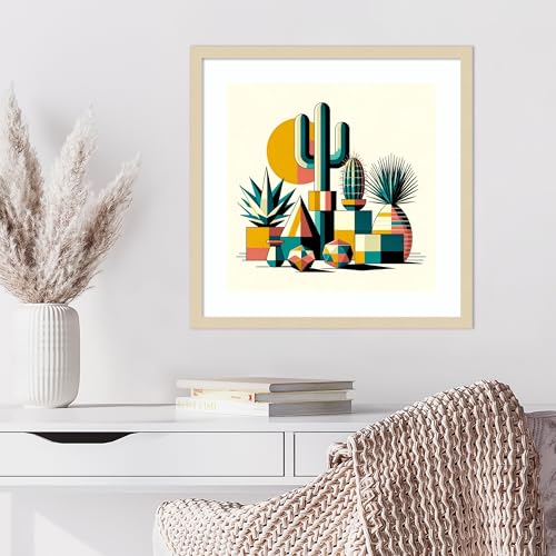 Amanti Art Framed Wall Art Print 21x21 Succulents in Cubist Vases by David Galan, Abstract Wall Art, Modern Contemporary Decor, Medium Poster Painting Artwork for Living Room, Bedroom, Bathroom, - color: Svelte Natural, size: 21"L x 21"W