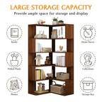 IOTXY 6-Tier L-Shaped Corner Bookshelf - 66" Tall Wooden Freestanding Bookcase with Open Shelf Units, Walnut - color: Walnut