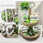 6 Pieces Farmhouse Tiered Tray Decor Beautiful Sweet Home Wood Sign Artificial Plant Rustic Tray Decorations Centerpiece Set for Home & Kitchen Decor(Tiered Tray NOT Included)