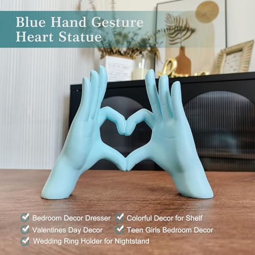 Accessoryway Blue Heart Hands Sculpture Decor - Valentines Day Decorations for Living Room, Bedroom, Office & Shelf Decor,Unique Heart Hands Ring Holder Display for Girls & Wedding Decorations - color: Light Blue