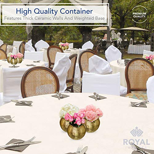 Royal Imports Flower Glass Ceramic Vase Decorative Centerpiece for Home or Wedding- Etched Bubble Ball Shape, 6"x5", Gold