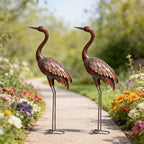 chisheen 2PCS Garden Crane Statues Outdoor Sculptures Metal Yard Art Statue for Garden Decoration Large Size Set of 2 - size: L-2PC