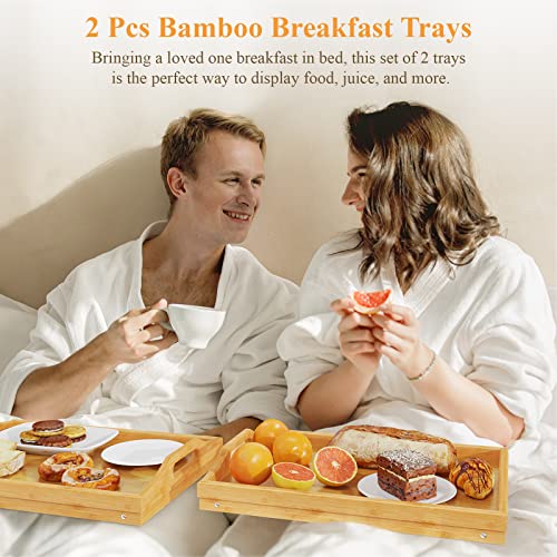 2 Pack Breakfast in Bed Tray for Eating, 16.92 x 12.6 Inch Bed Table Tray with Folding Legs & Handles, Bamboo Food Lap Trays Fits for Adult Kids Eating/TV/Surgery Recovery by Easoger. Set of 2 - color: 2-bamboo 2 Pack