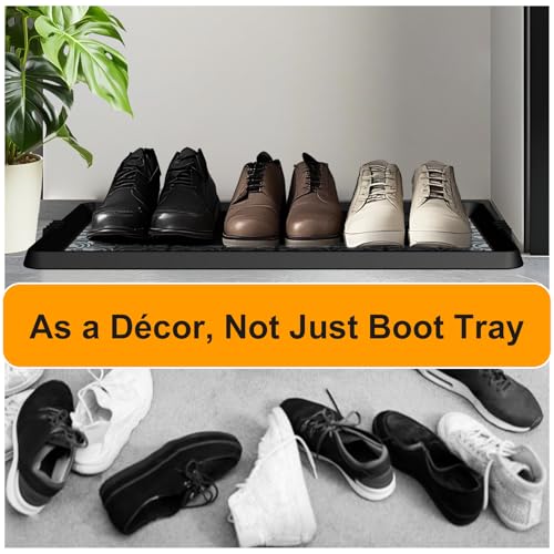 BEHERO Boot Tray Shoe Mat Decorative Patterned, Rubber Boot Matt Tray Indoor and Outdoor Use, 16" x27.5" Shoe Cleaning Mat Non-Slip, Shoe Storage Waterproof with Artistic Prints for Entryway(Gray)