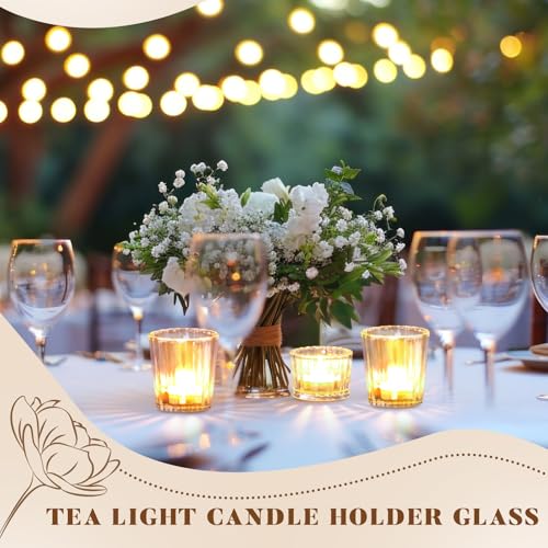 Mumufy 48 Pcs Assorted Votive Candle Holder Ribbed Clear Glass Tea Lights Candle Holder for Table Centerpiece Wedding Home Festival Party Decoration