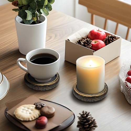 Candle Holder for Pillar Candle Set of 2, Farmhouse Wood Candle Plate, Rustic Wooden Candle Stand, Candles Tray Decorative for Living Room, Table Centerpiece, Black Gold - color: Black Gold, size: Set of 2