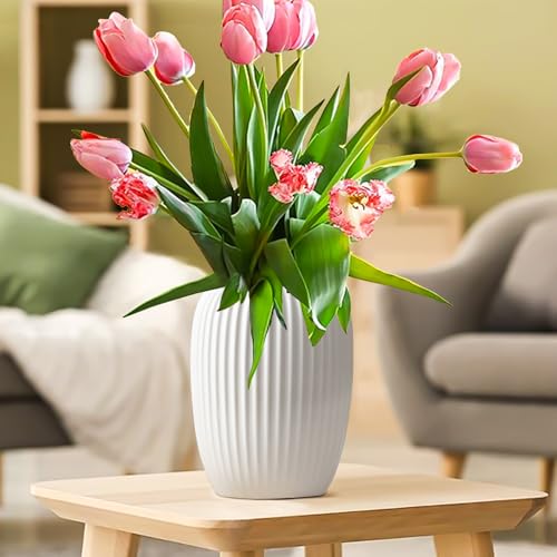 White Ceramic Vase for Modern Home Decor, Minimalistic Nordic Boho Matte Vase for Decorating Farmhouse Central Location, Perfect for Wedding Table Living Room Office Bedroom Kitchen Gift - color: White-b, size: Small