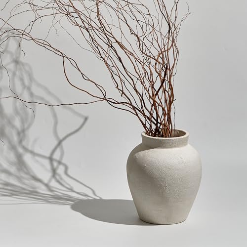 LB2 White Ceramic Large Vase, 11.2" Tall Zen Style Vase, Terra Cotta Pitcher, Distressed Farmhouse Decor, Pottery Decorative Flower for Home Décor - color: White - 11.2"