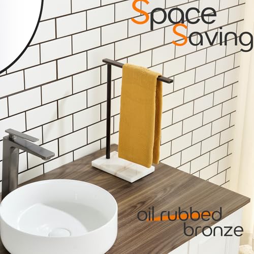 Hand Towel Holder for Bathroom Vanity Countertop 1-Tier Towel Rack Free Standing with Heavy Marble Base, Oil Rubbed Bronze Stainless Steel AN7002ORB - color: Oil Rubbed Bronze, size: 1-Bar