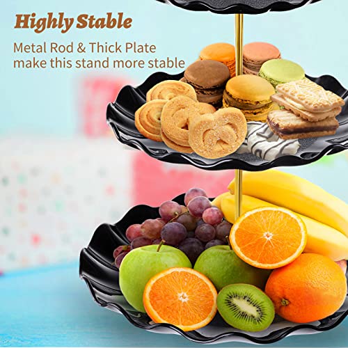 BACUTHY 3 Tier Cupcake Stand Holder, Plastic Cup Cake Stand Towel with Tiered Serving Tray for Cupcakes, Donuts, Fruits and More, White (Black) - color: Black