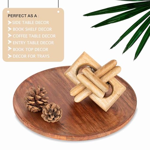 Boho Wooden Chain Links Decorative Object for Coffee Table & Shelf | Handmade Mango Wood Knot Sculpture Rustic Modern Arch Décor for Living Room, Entryway, Console, Office Home Accent (Natural) - color: Natural