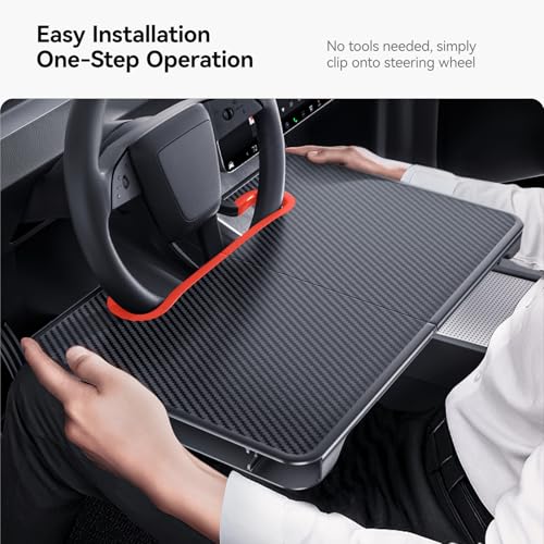 YONZEE 2-in-1 Car Steering Wheel Desk Tray & Car Seat Gap Filler Organizer – Foldable Carbon Fiber Look Table for Laptop, Eating, Writing – for Standard Round Steering Wheels - color: Orange