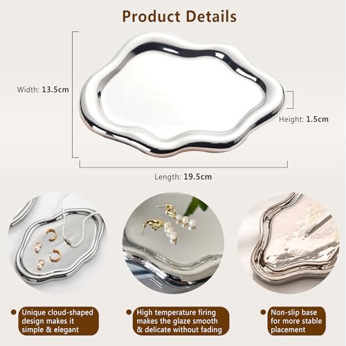 Ceramic Jewelry Dish for Women, Jewelry Tray Trinket Dish, Cloud Jewelry Holder Plate, Watch Keys Tray Ring Dish Holder for Mother's Day/Christmas/Thanksgiving/Birthday Gift(Silver) - color: Silver