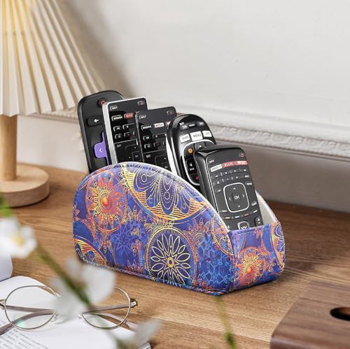 TV Remote Control Holder with 5 Compartments,Pu Leather Remote Caddy/Box/Tray Bedside Table Desk Storage Organizer for DVD, Blu-Ray, Media Player, Heater Controllers and Cosmetics Office Supplies - color: Pinion, size: Small