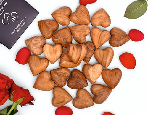 Handcrafted Wooden Heart Sculpture Solid Natural Wood Decor | Romantic Gift for Anniversary, Wedding & Valentine Day (Set of 5)