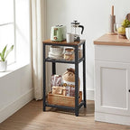 VASAGLE 3-Tier Tall Side Table, Small Telephone End Table Stand with 2 Mesh Storage Shelves for Office, Bedroom, Living Room, Kitchen Cart, Rustic Brown and Black