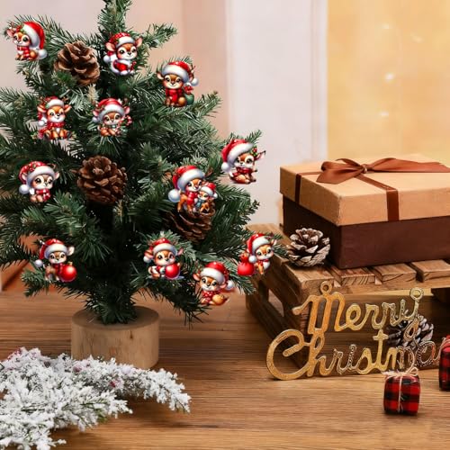 12 Pcs Cute Christmas Deer Hanging Ornaments Adorable Reindeer Figurines with Santa Hats & Festive Elements Acrylic Hanging Decor for Xmas Tree Christmas Holiday Party Home Decor Accessories - color: Style 5