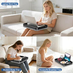 Lap Tray with Cushion Plastic Lap Desk with Cushion 15.5”Large Breakfast in Bed Tray with Removable Cushion & Cup/Phone Holder, Lap Table with Laptop Pocket for Couch TV Adults Eating Gaming Black