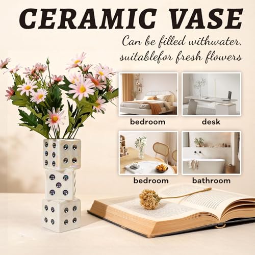 Tnstbiee Modern Ceramic Dice Vase - Small Unique Decorative Vase for Dried Flowers, Roses and Pampas Grass | Ideal Centerpiece for Living Room, Coffee Table - Single Stem Bud Vase Gift for Home Decor - color: White Dice Vase