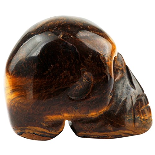 mookaitedecor 1 Inch Tiger's Eye Crystal Skull Sculpture Set of 5, Hand Carved Gemstone Statue Figurine Collectible Healing Reiki - color: Brown
