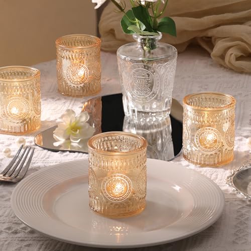 MATAHUM 24 Pcs Gold Votive Candle Holders, Glass Tealight Candle Holders for Wedding Table Centerpiece, Home Decor, Birdal Shower, Party - color: Gold