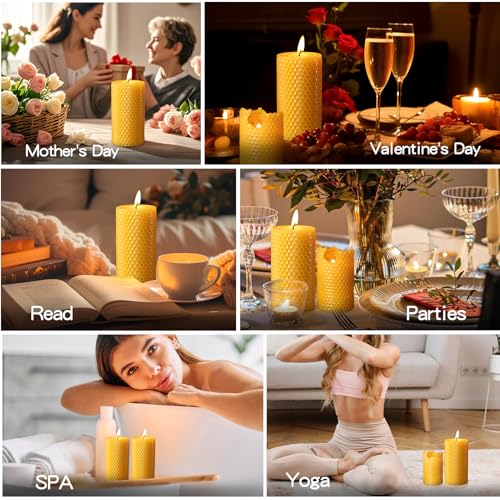 3 Pack Natural Beeswax Pillar Candles,Handmade Pure Beeswax Rolled Candle-60 Hours Long Burning,Honeycomb Bees Wax Candles for Home, Prayer,Dripless Smokeless Unscented Pillar Candle 2x4in - color: 2x4in, size: 3pcs