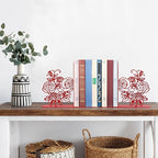 Cute Bookends, Unique Decorative Book Ends with Rose Design - Ideal Gift for Book Lovers, Fit for Library, Study, and Bookshelf Display (Red)