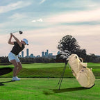 Luxury Womens Golf Bag, PU Leather Golf Stand Bag for Women/Ladies, 14-Way Full-Length Top Dividers, Ultra Lightweight, Large Pockets for Accessories - color: Sandstone