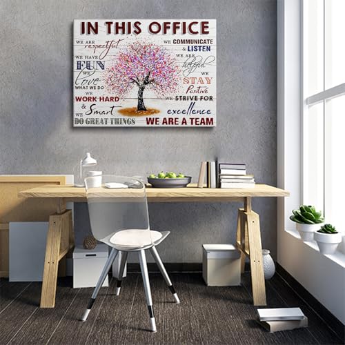 HDXUFJQ Office Inspirational Wall Art In This Office Canvas Wall Decor Team Rules Motivation Positive Quotes Pictures Prints Teamwork Painting for Home Office Ready to hang(12"x16") - color: In this office (white), size: 16"L x 12"W
