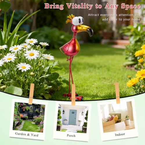 19’’ Pink Flamingo Garden Statue - Weather Resistant Metal Bird Yard Art, Outdoor Lawn Decor Ornament, Unique Gift for Gardening Enthusiasts - color: Red-flamingo