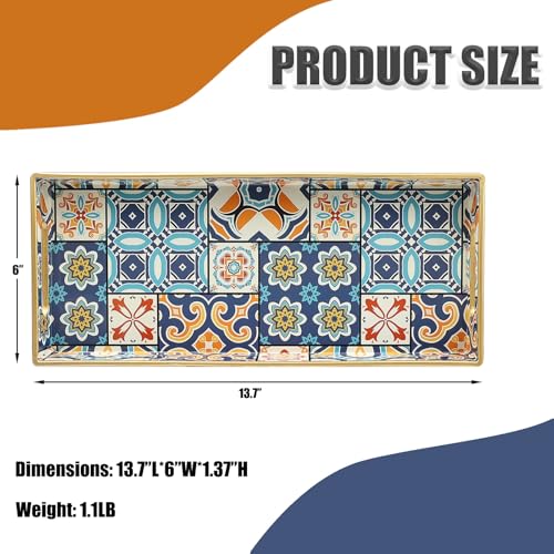 Bathroom Vanity Tray for Countertop, Small Plastic Toilet Tank Tray Versatile Storage & Organization Tray for Makeup, Perfume, Desk, Kitchen, Candles, 13.7"x6"x1.4", 35Boho2 - color: 15multi2