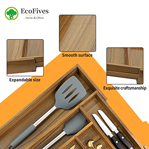 Luxury Acacia Kitchen Drawer Organizer - Silverware Organizer - Utensil Holder and Cutlery Tray with Grooved Drawer Dividers for Flatware and Kitchen Utensils (8 Slot), 17*12.4*2 inch - size: 8 Compartments