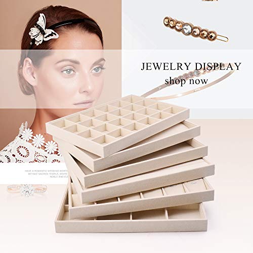 Oirlv Stackable Linen Jewelry Tray Adjustable 24 Grid Jewelry Storage Case for Drawer or Showcase - size: 24 Grids