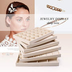 Oirlv Stackable Linen Jewelry Tray Adjustable 24 Grid Jewelry Storage Case for Drawer or Showcase - size: 24 Grids