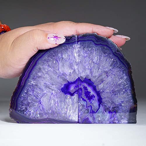 AMOYSTONE Purple Agate Bookends, Natural Crystal Gemstone Book Holders 3-4 LBS for Shelves, Stylish and Functional Bookends Gift for Women - color: Purple, size: 3-4 Pounds