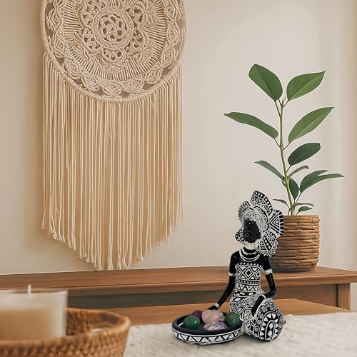 African Woman Candle Holder Statue – Tribal Resin Figurine for Tea Lights or Pillar Candles, Afrocentric Boho Home Decor for Living Room, Meditation Space, Bookshelf - color: 754black